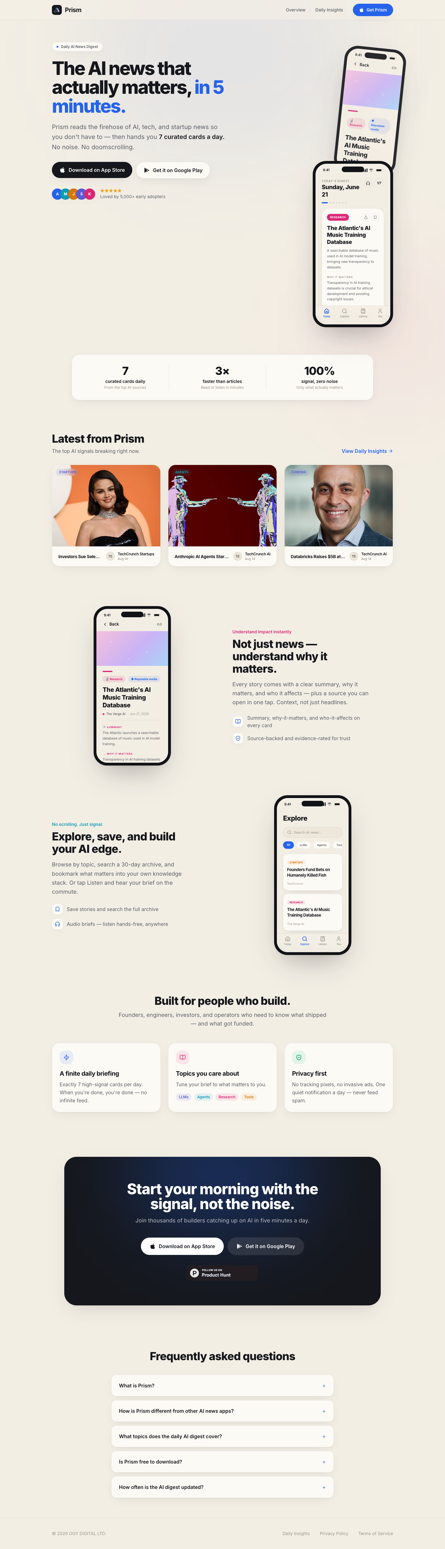 Prism full landing page screenshot