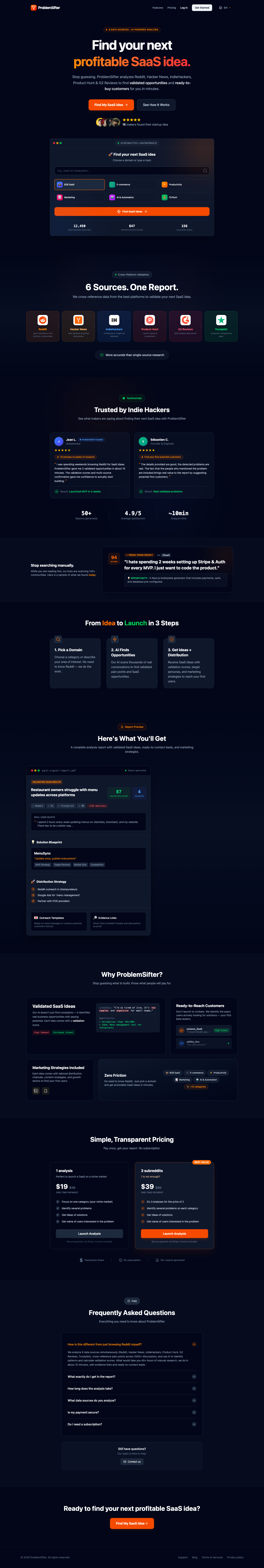 ProblemSifter full landing page screenshot