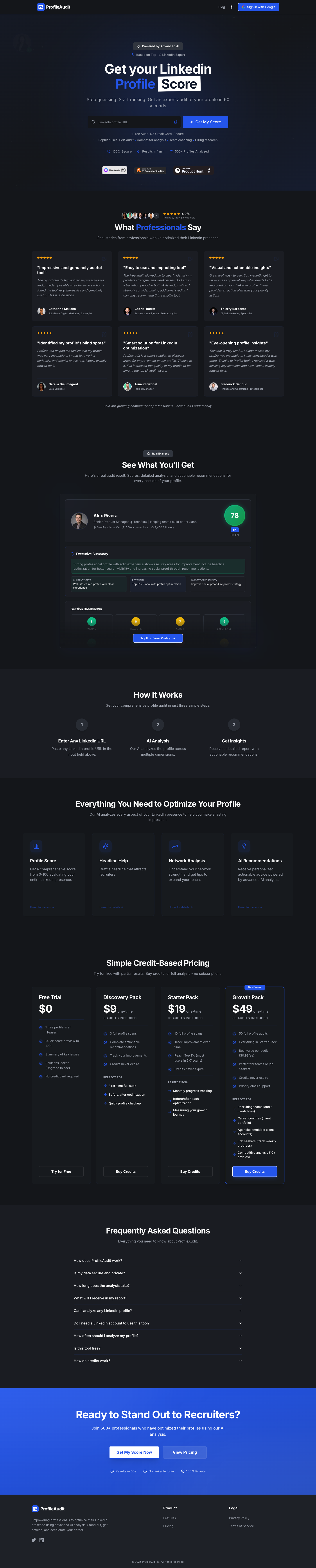 ProfileAudit full landing page screenshot