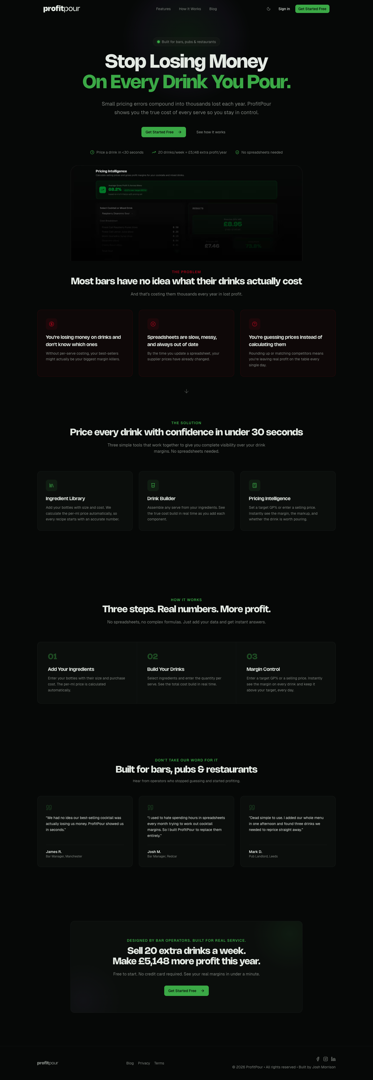 Profit Pour full landing page screenshot