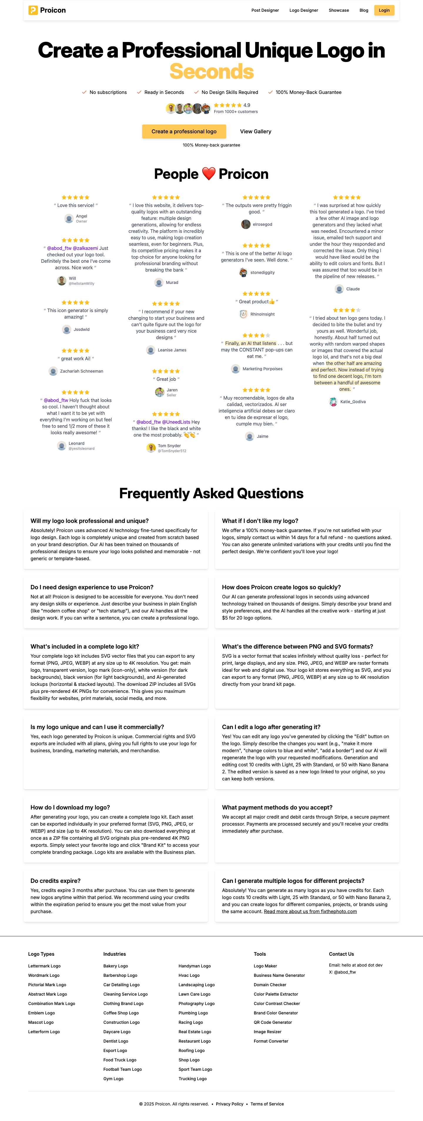 Proicon full landing page screenshot