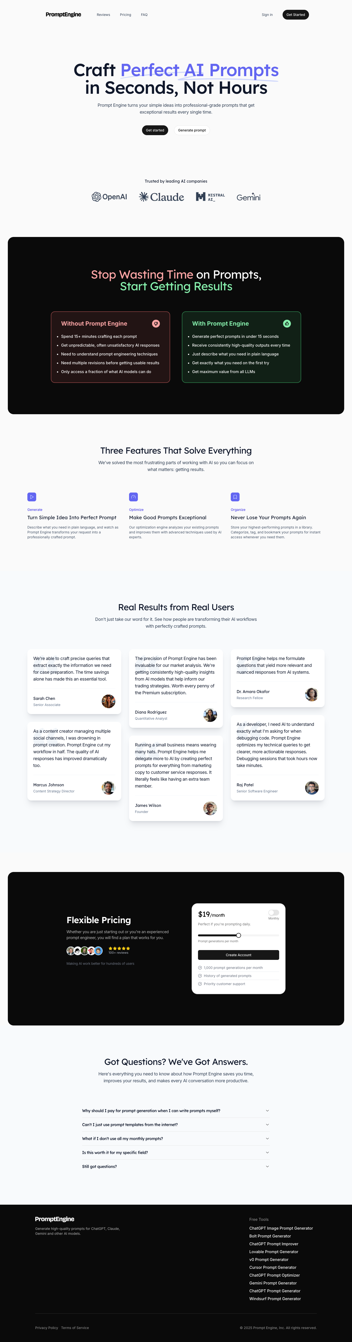 Prompt Engine full landing page screenshot
