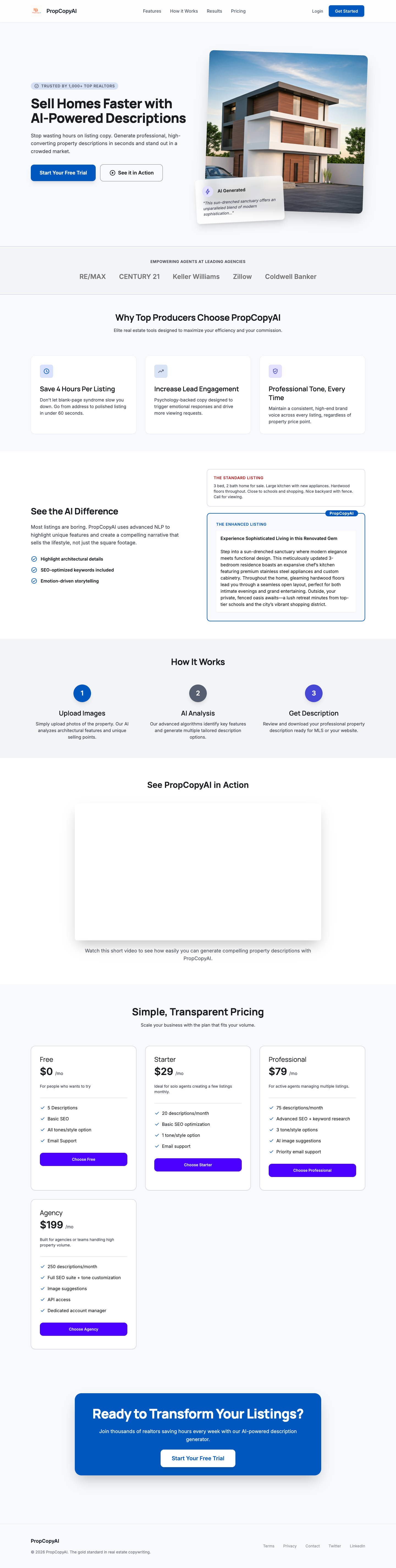 PropCopyAI full landing page screenshot
