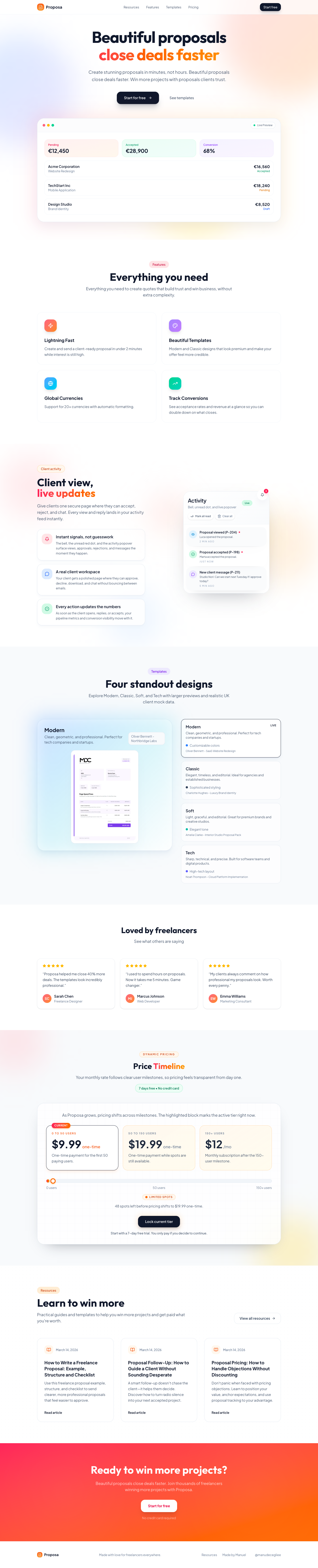 Proposa full landing page screenshot