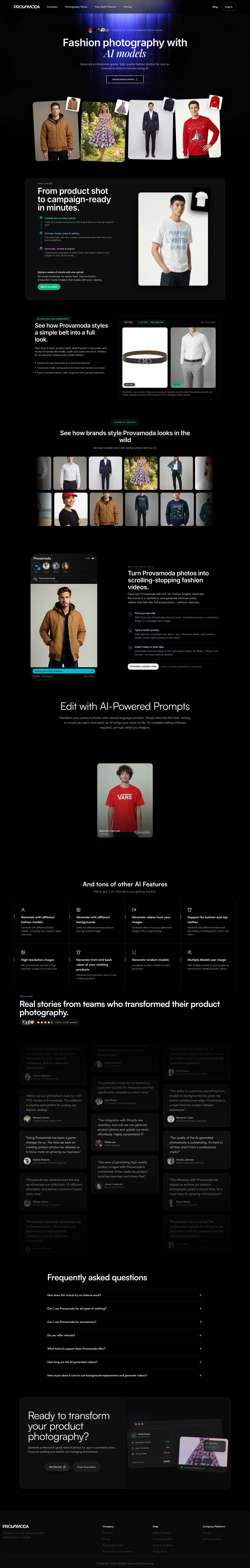 Provamoda AI full landing page screenshot