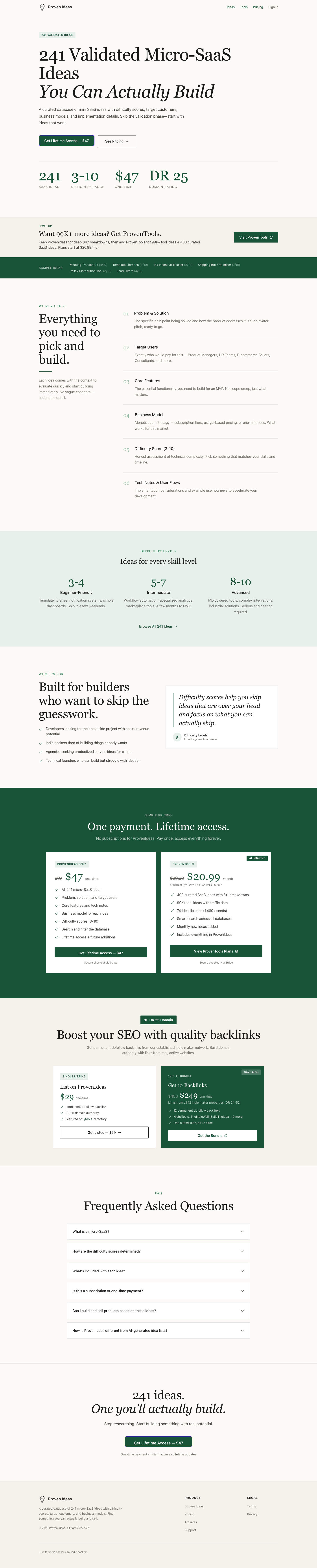 Proven Ideas full landing page screenshot