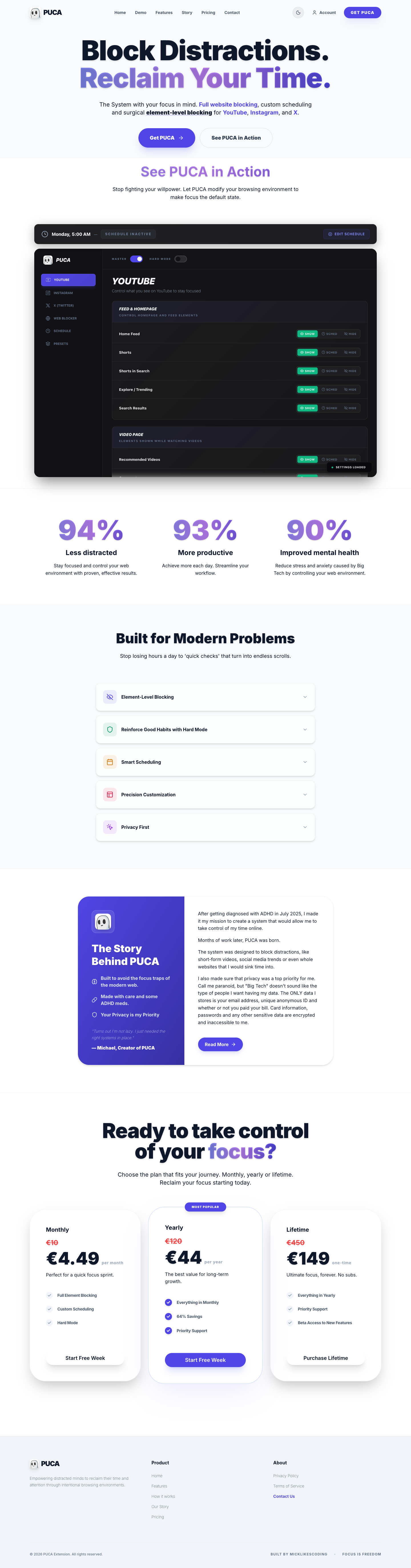 PUCA full landing page screenshot