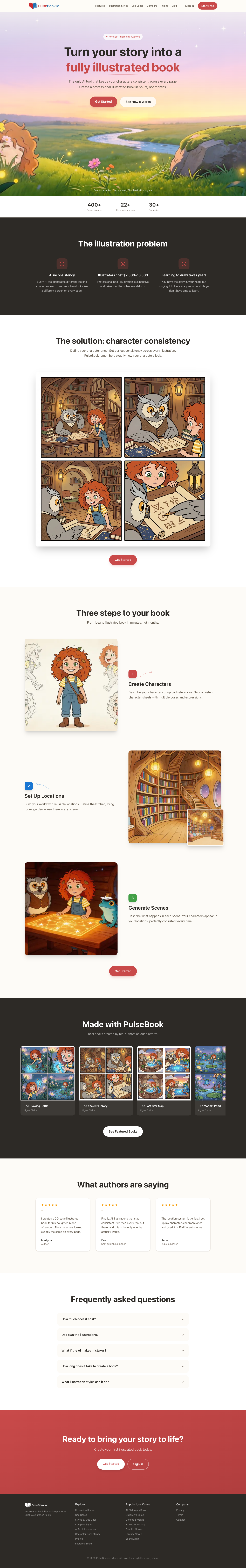 Pulsebook full landing page screenshot