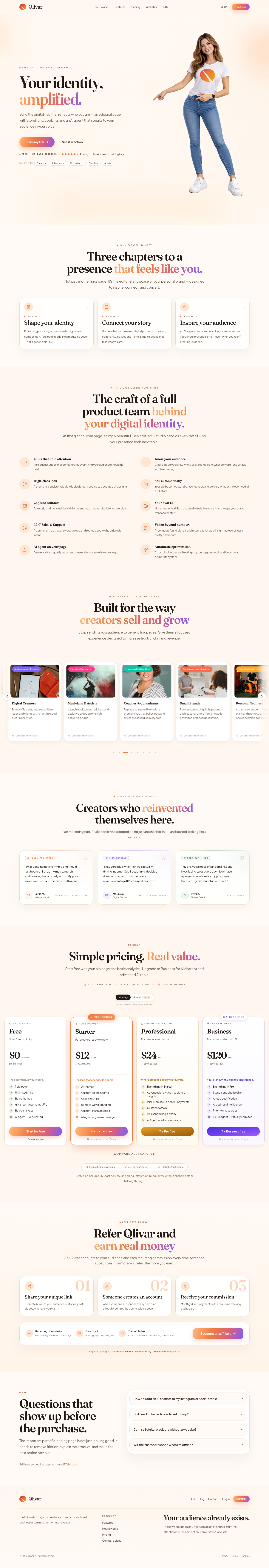Qlivar - Link in Bio full landing page screenshot