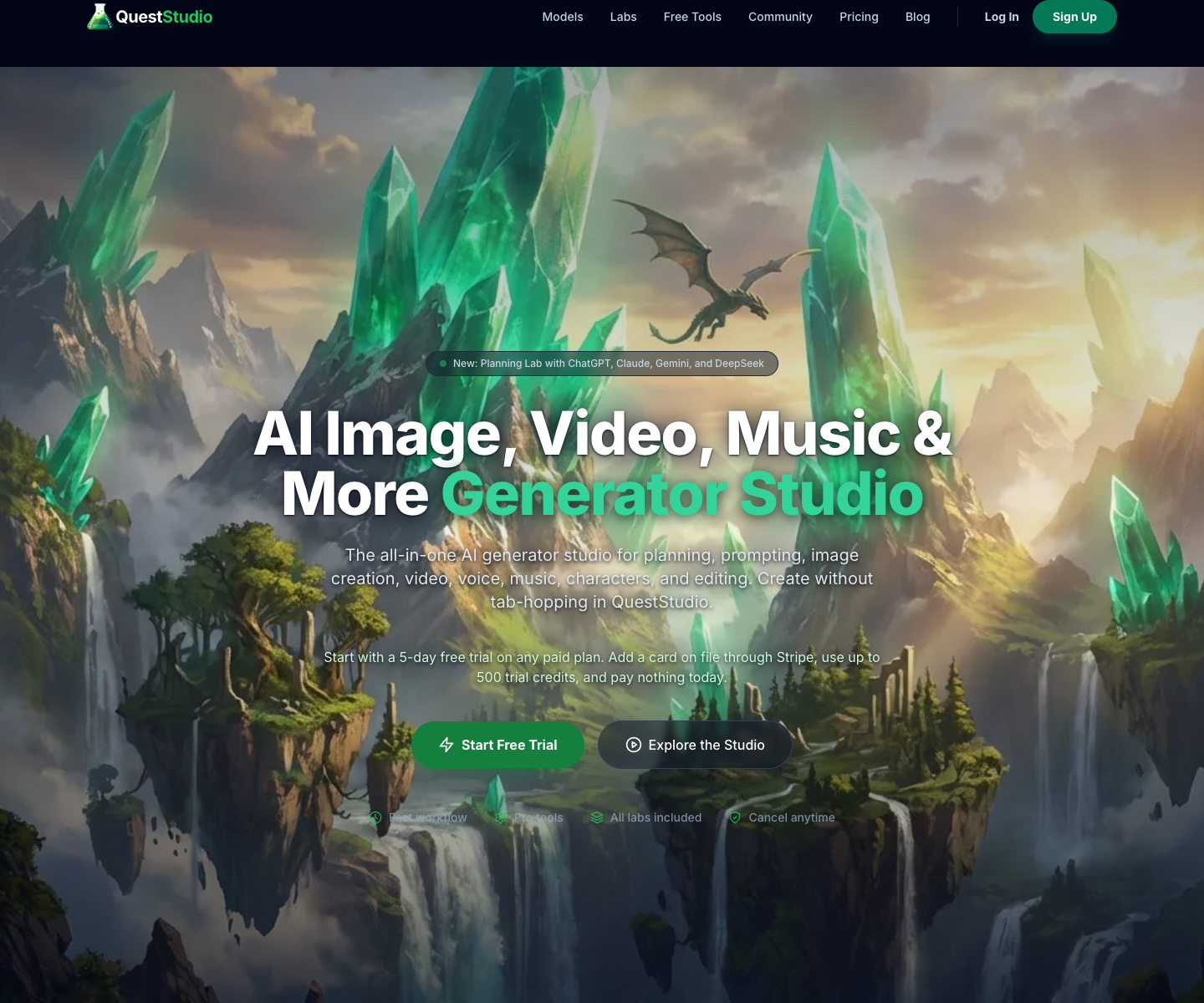 QuestStudio full landing page screenshot