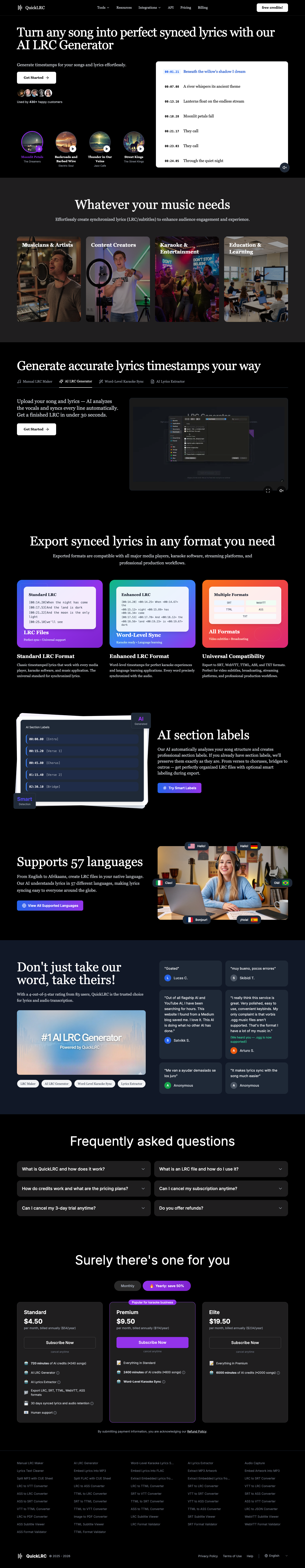 QuickLRC full landing page screenshot
