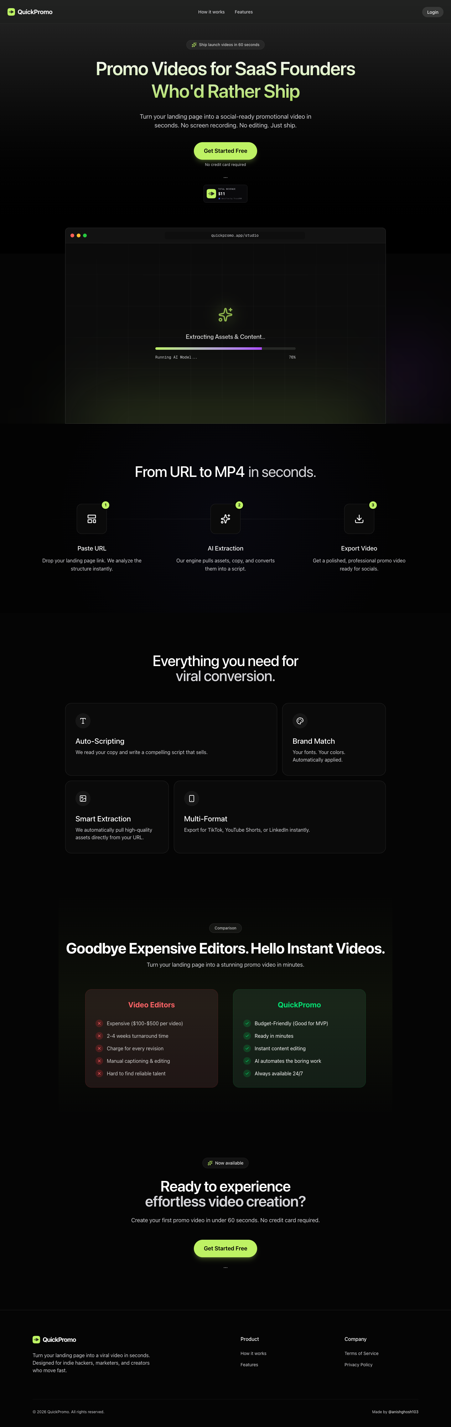 QuickPromo full landing page screenshot