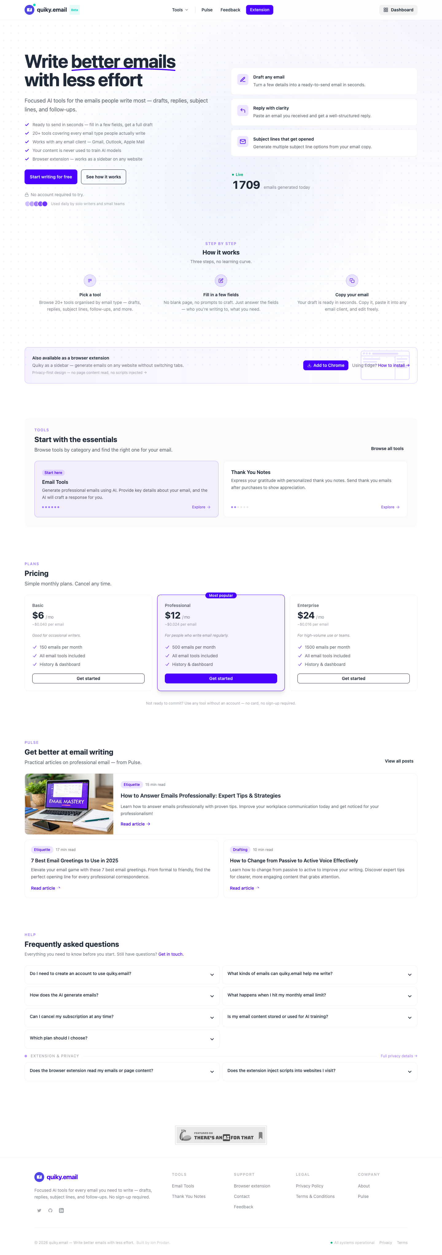 quiky.email full landing page screenshot
