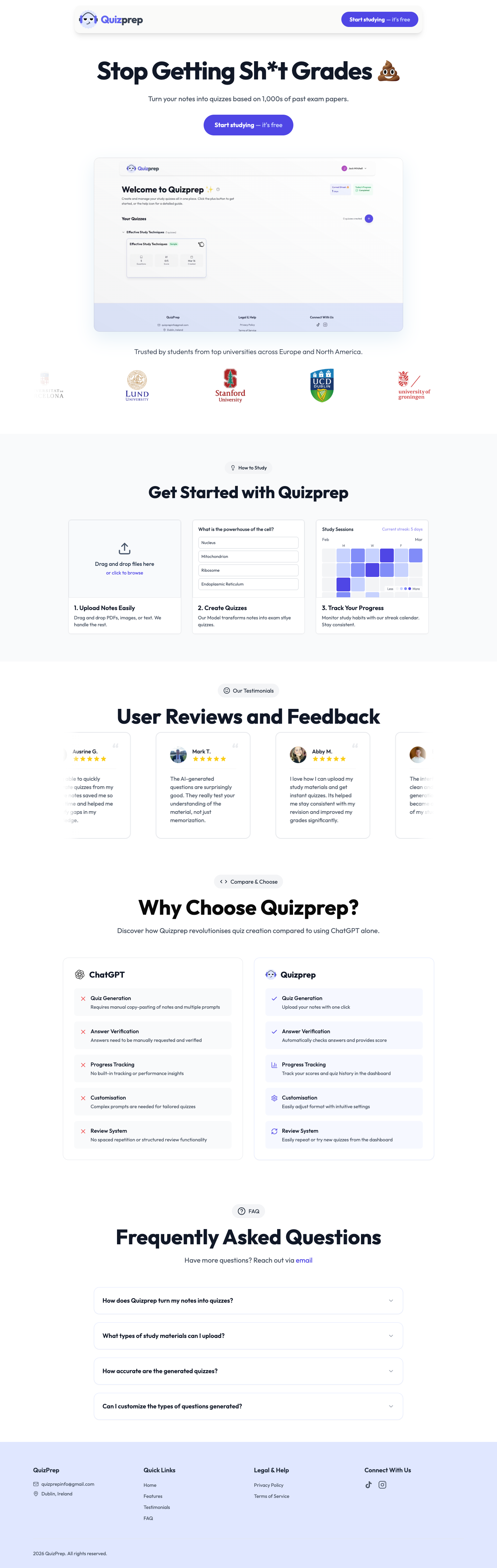 Quizprep full landing page screenshot