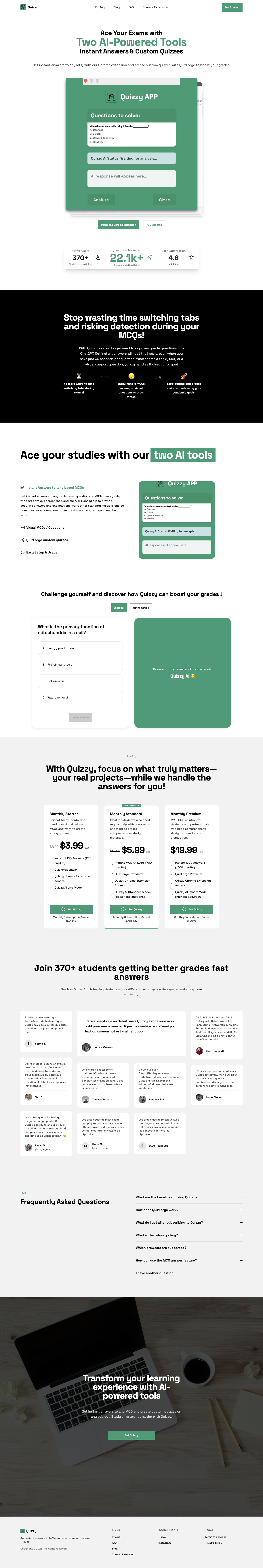 Quizzy App full landing page screenshot
