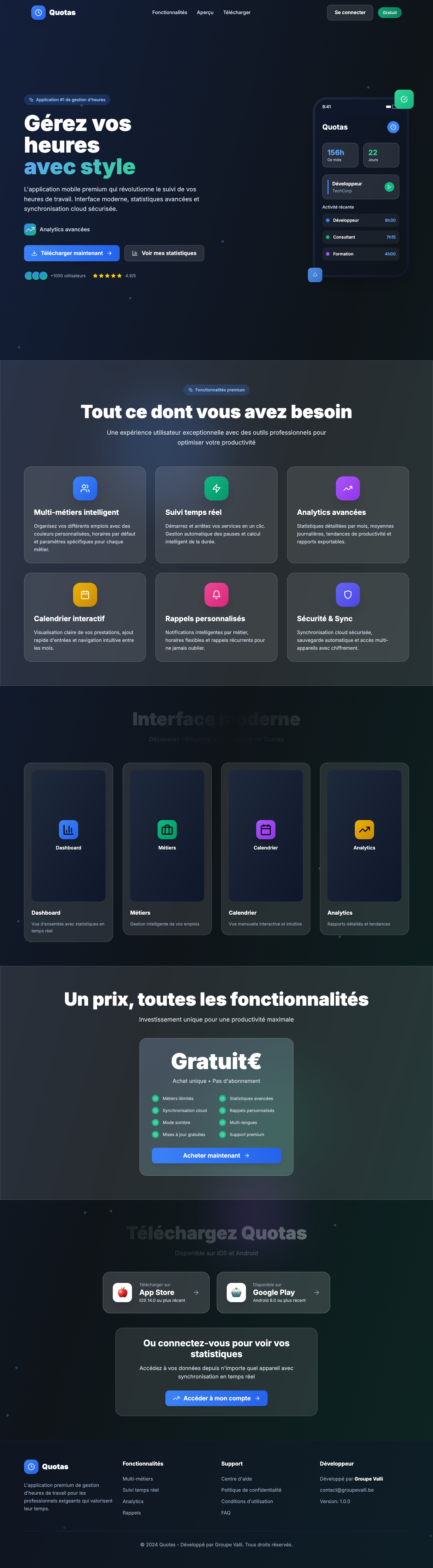 Quotas full landing page screenshot