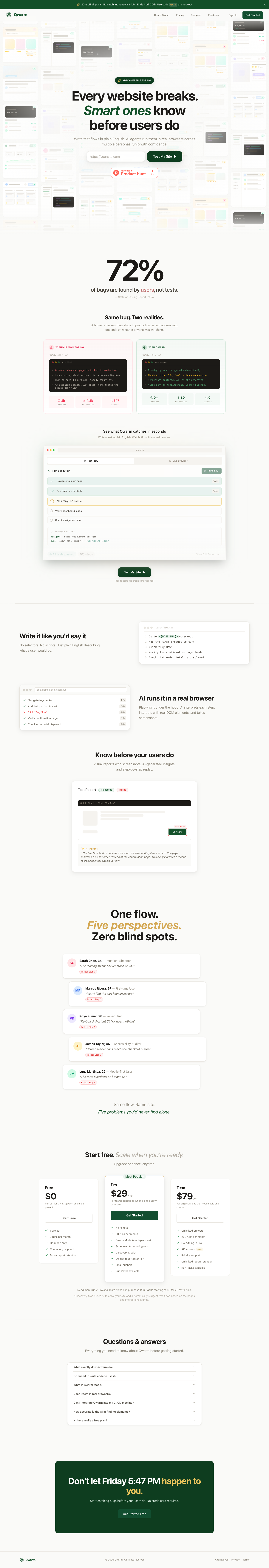 Qwarm full landing page screenshot