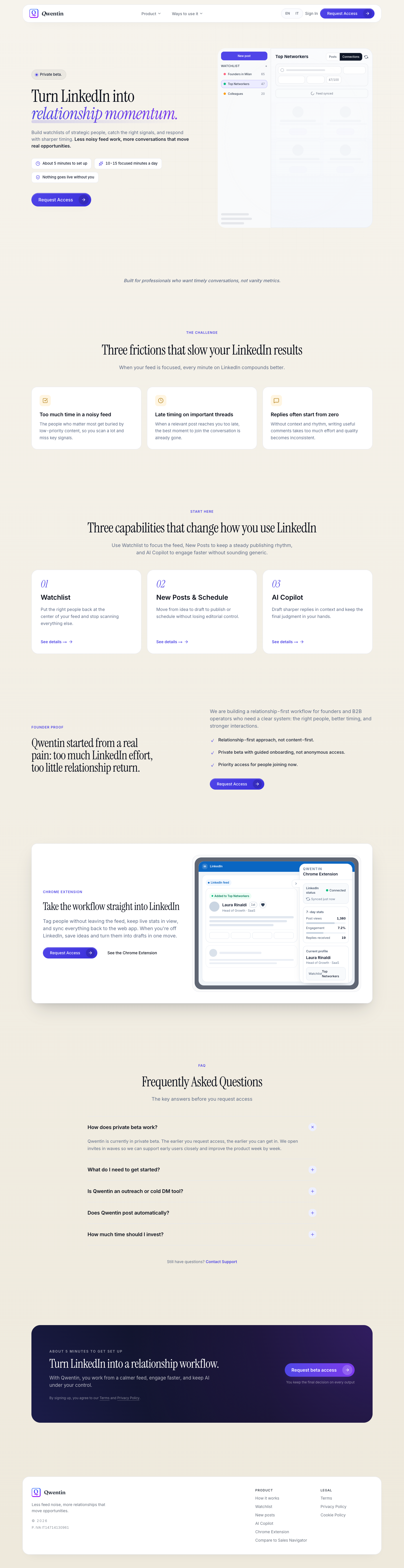 Qwentin full landing page screenshot
