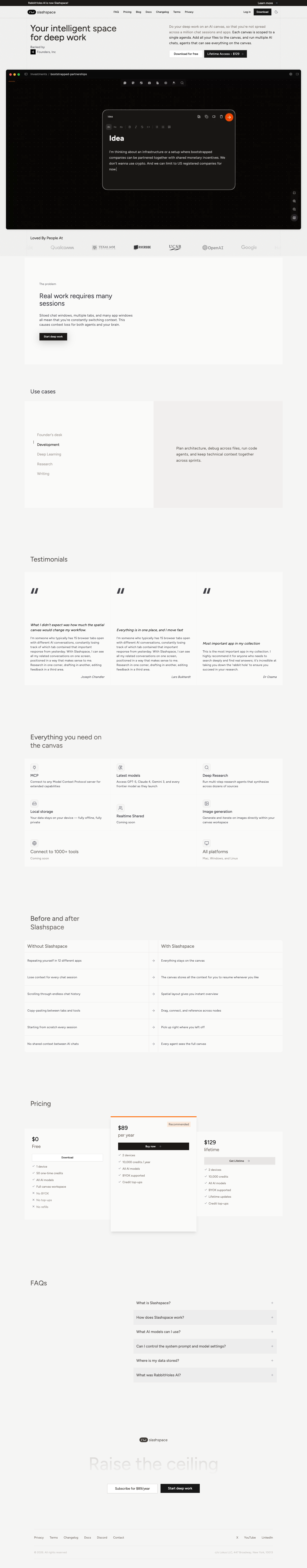 Rabbit Holes AI full landing page screenshot