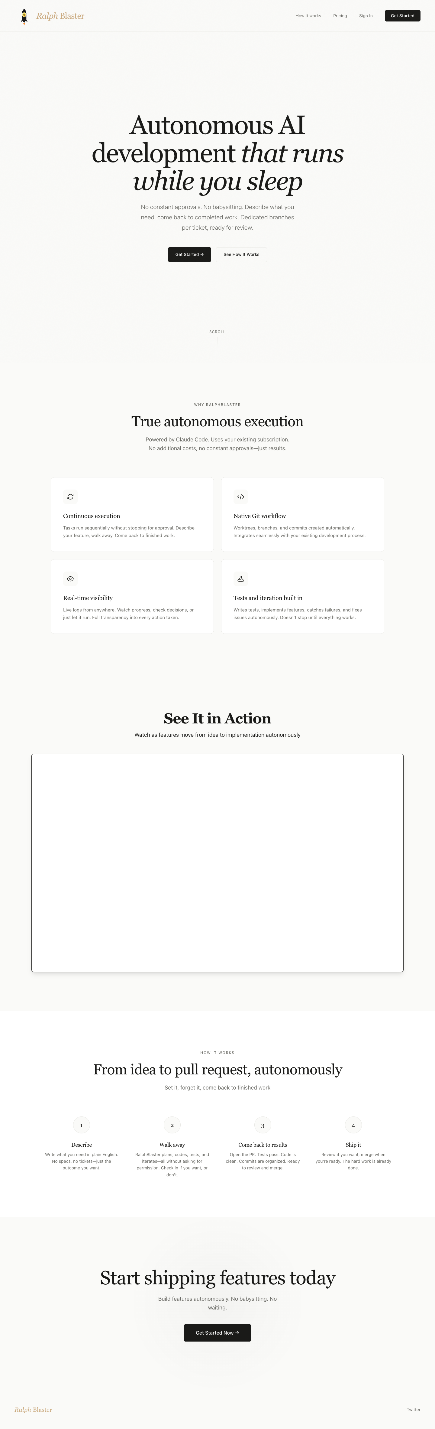 RalphBlaster full landing page screenshot