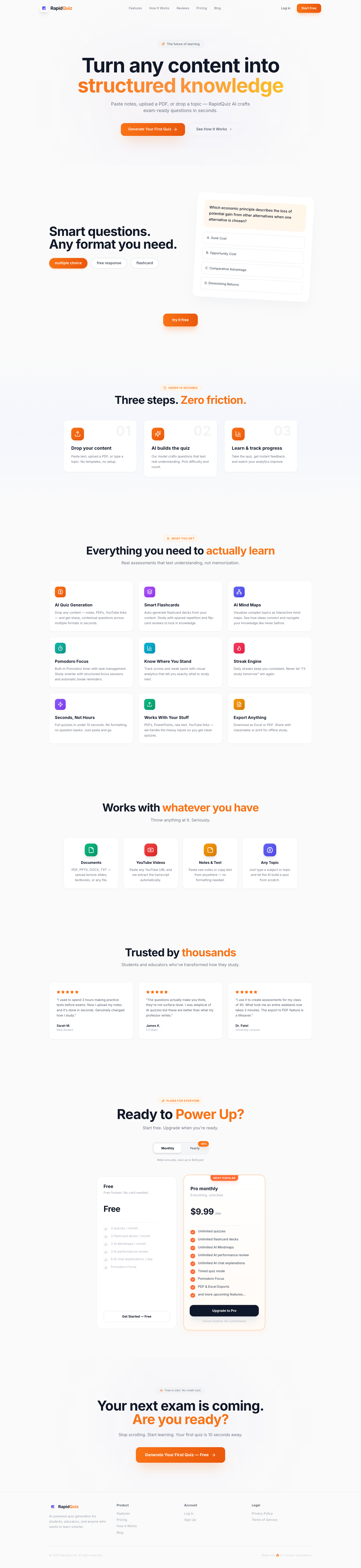 RapidQuiz full landing page screenshot