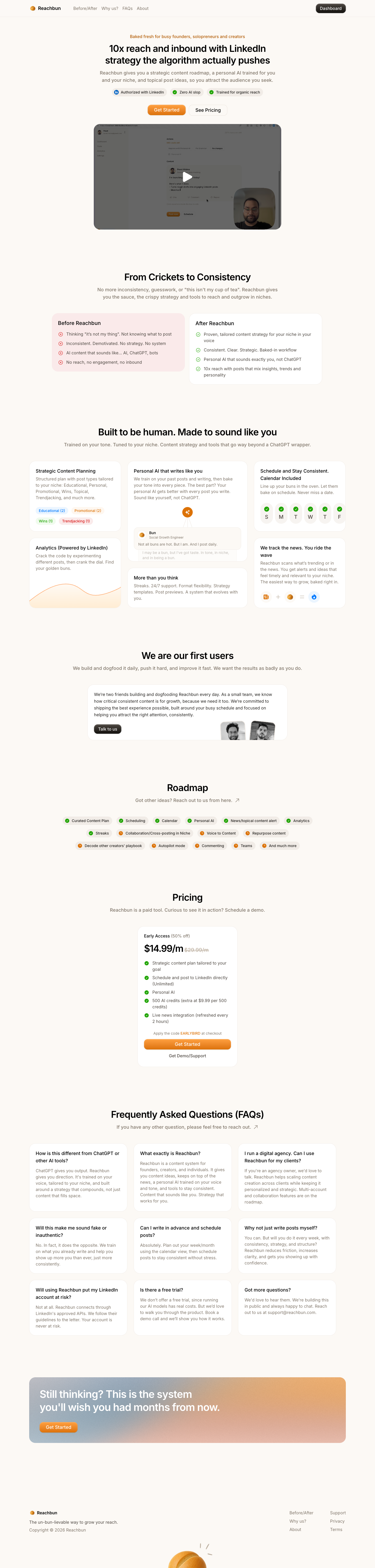 Reachbun full landing page screenshot