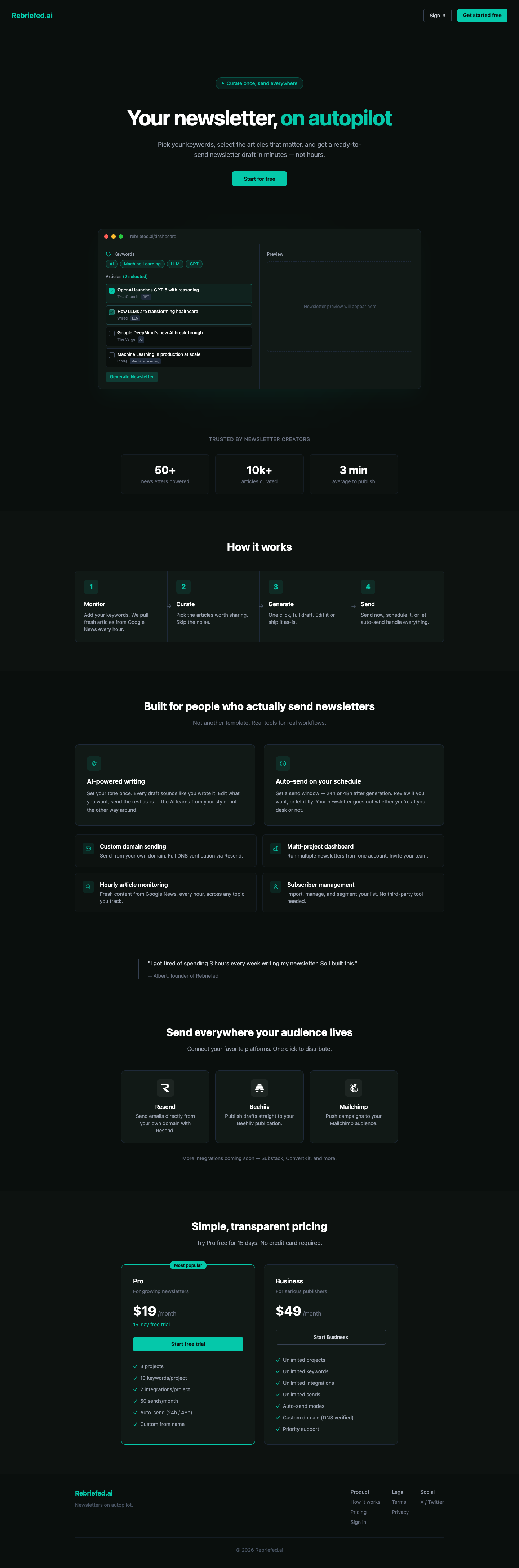 Rebriefed.ai full landing page screenshot