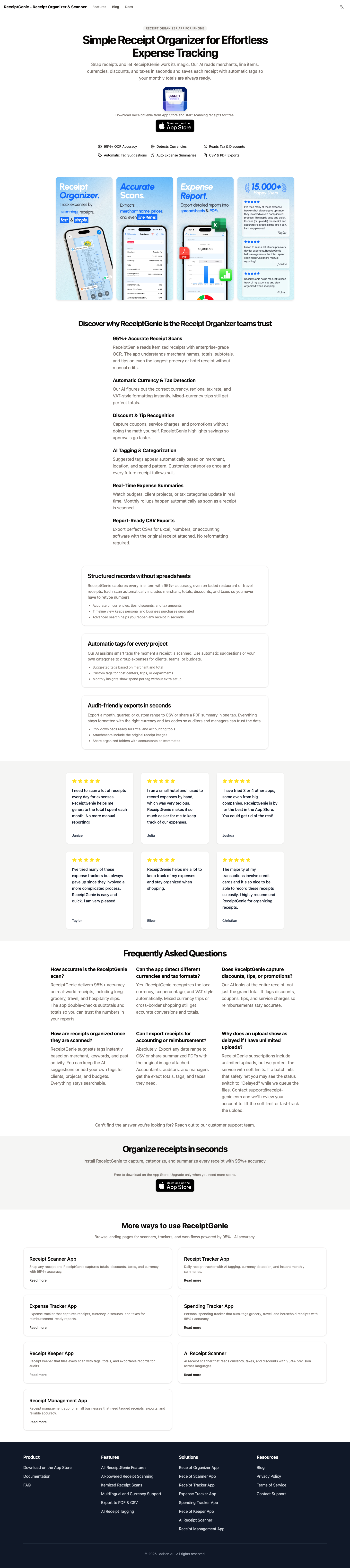 Receipt Genie full landing page screenshot