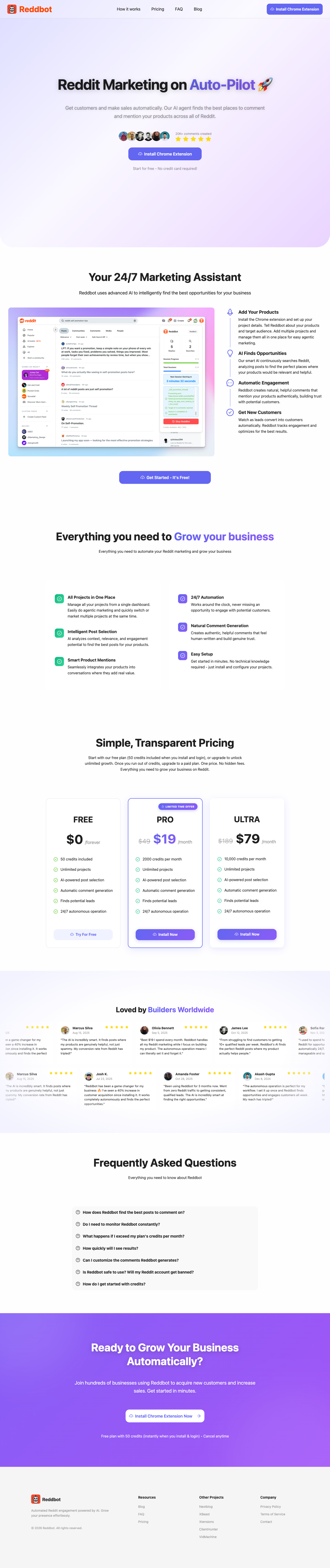 Reddbot full landing page screenshot