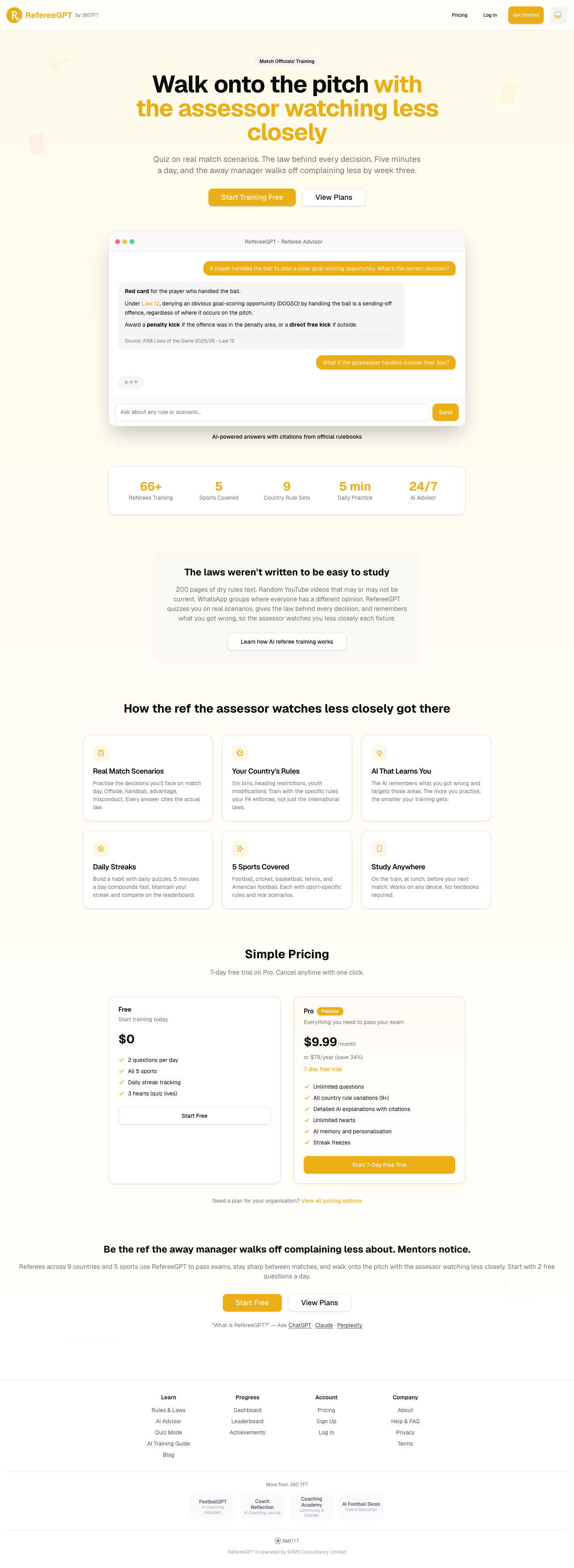 RefereeGPT full landing page screenshot