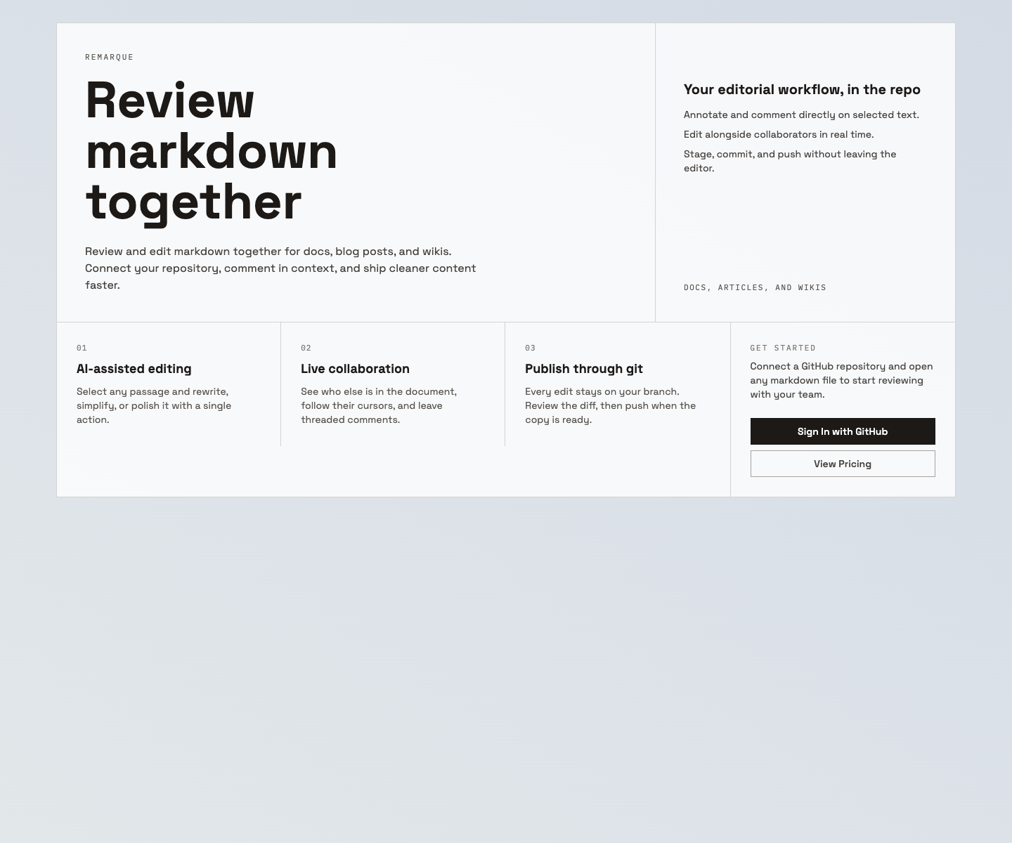 remarque.xyz full landing page screenshot