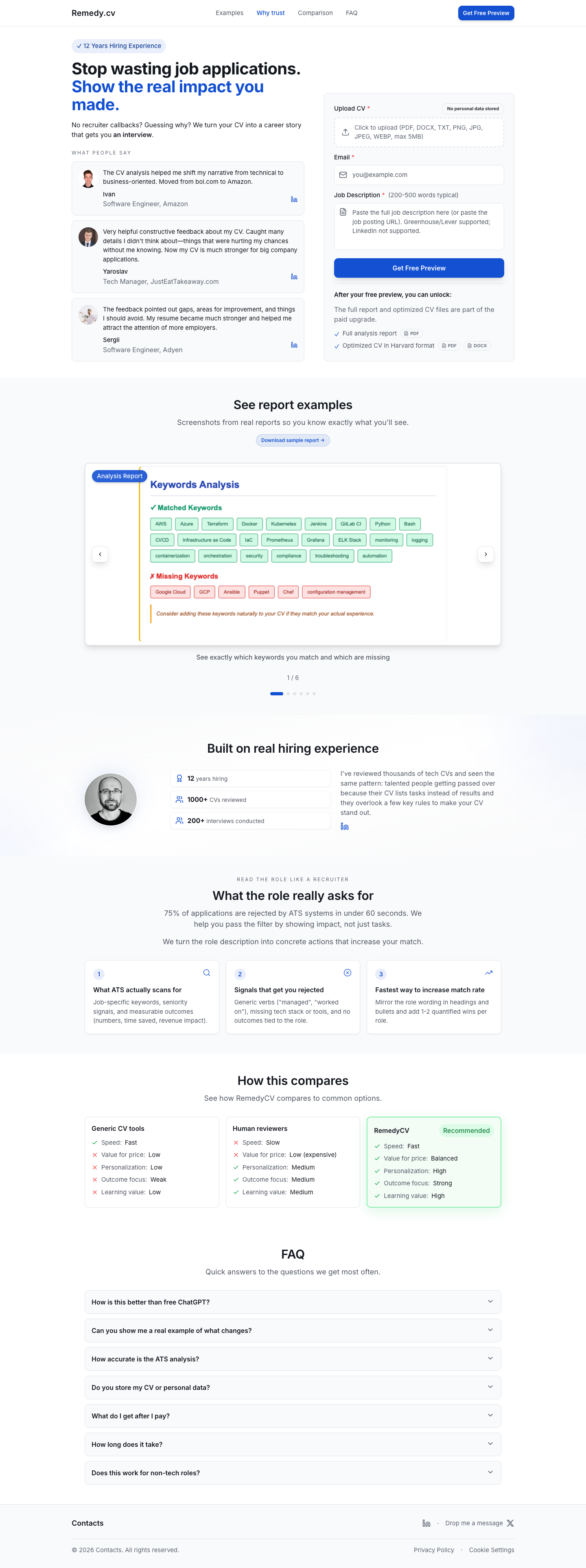 Remedy.cv full landing page screenshot