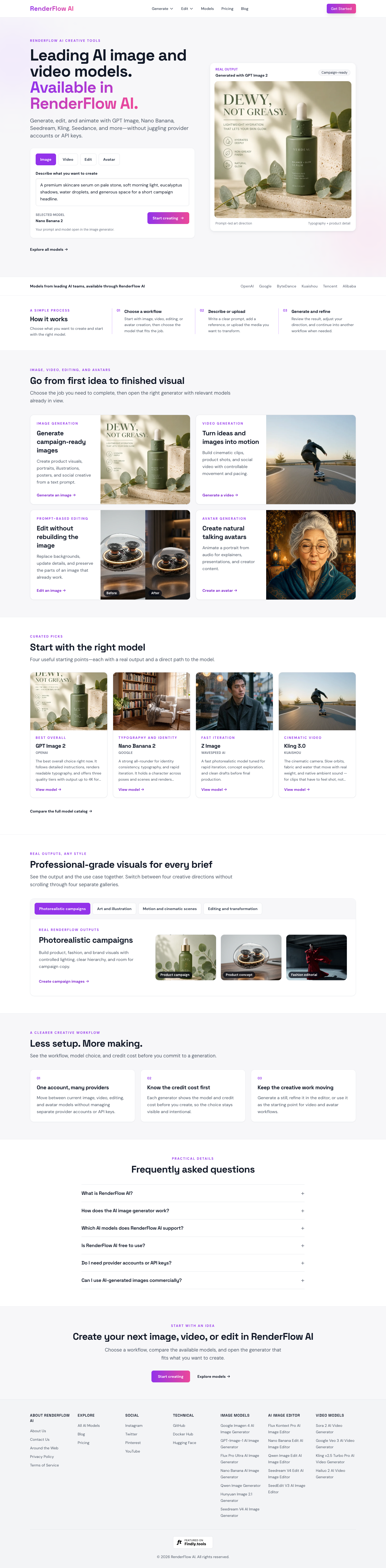 RenderFlow AI full landing page screenshot