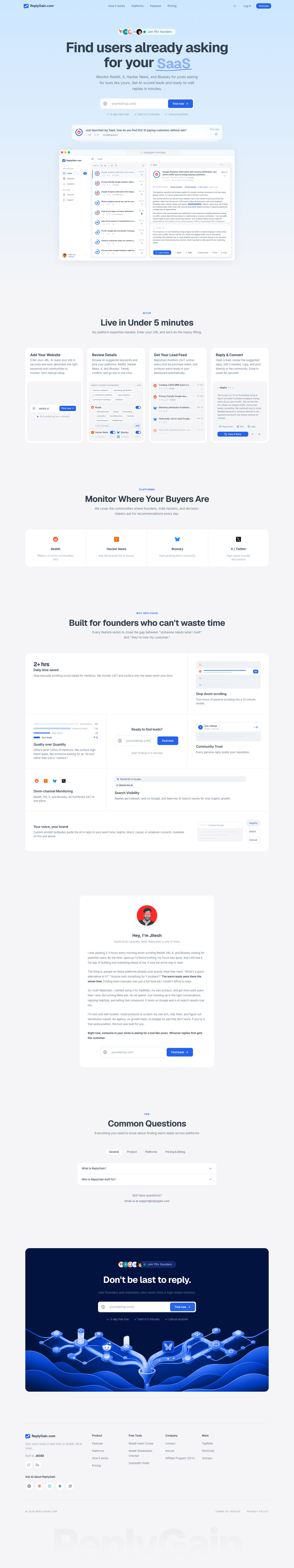 ReplyGain full landing page screenshot