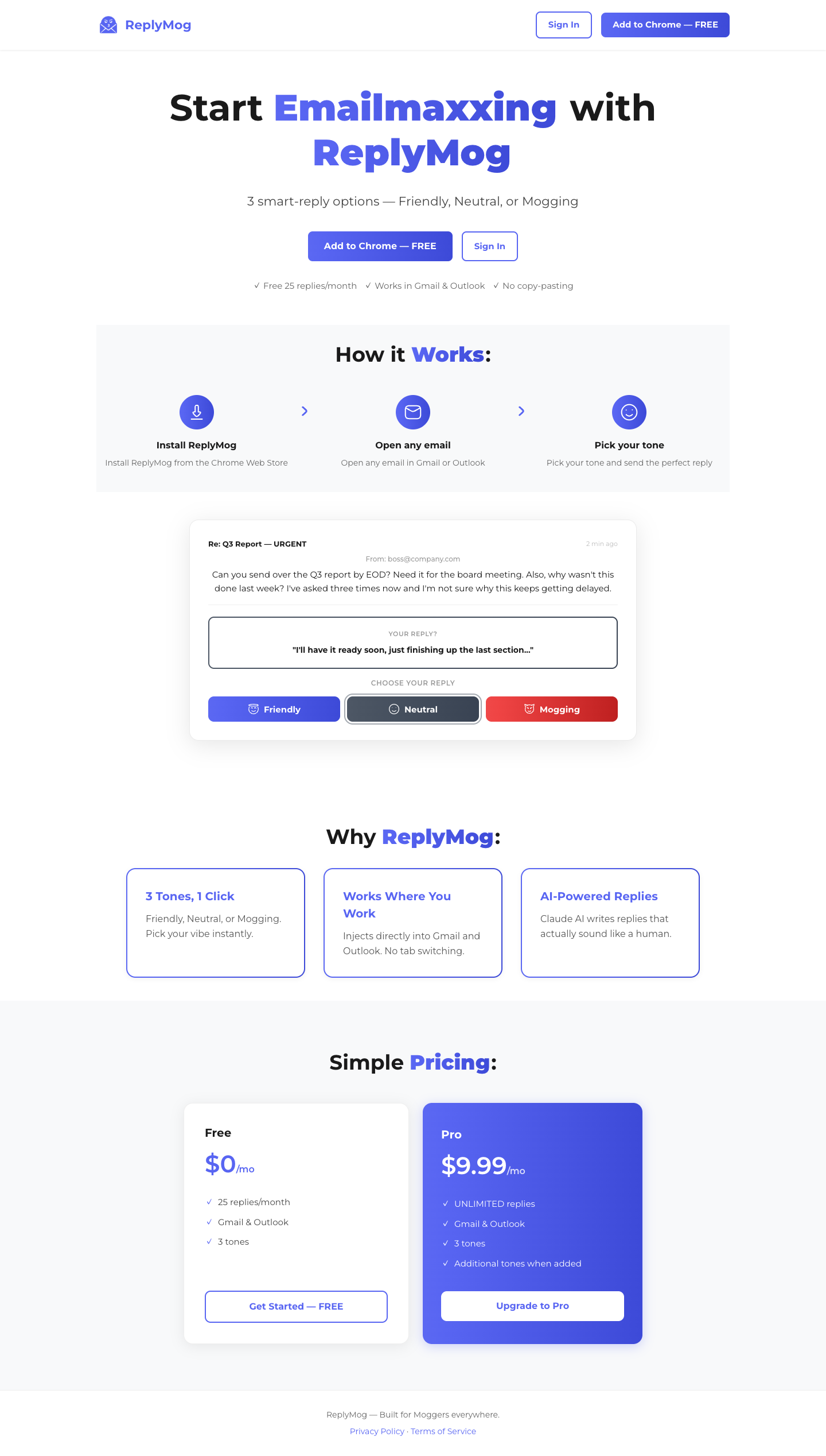 ReplyMog full landing page screenshot