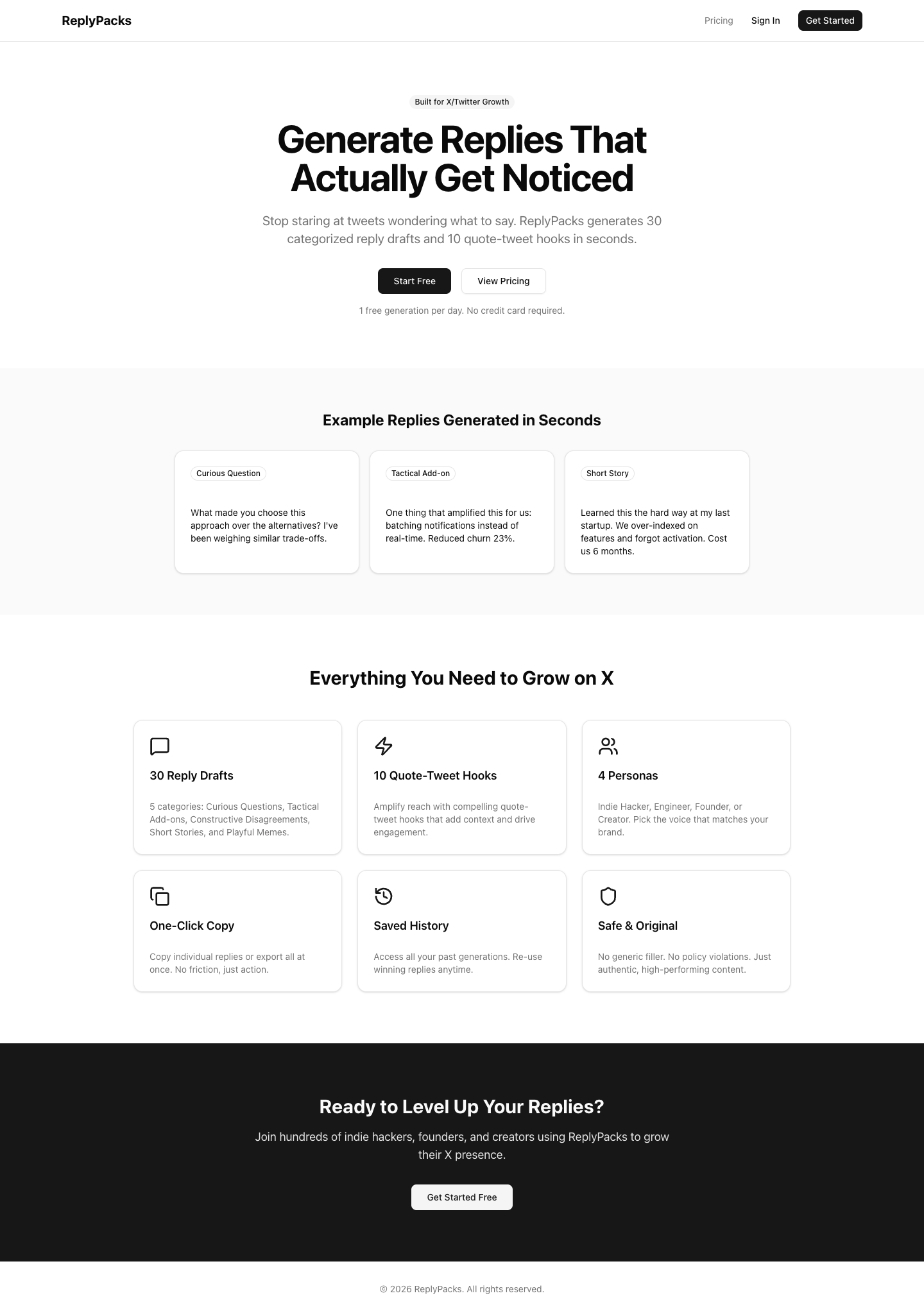ReplyPack full landing page screenshot