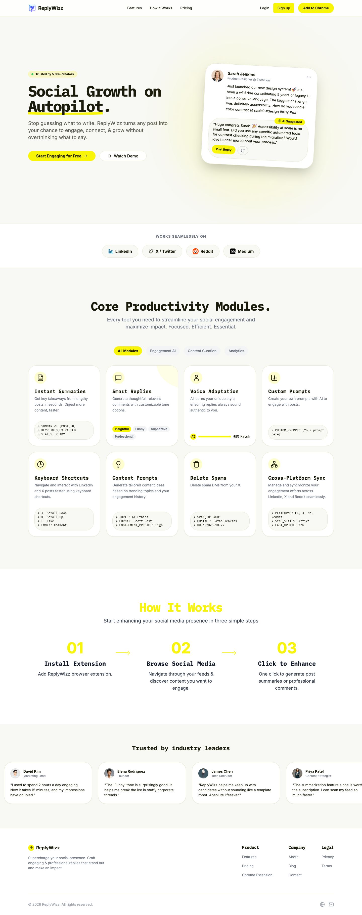 Replywizz full landing page screenshot