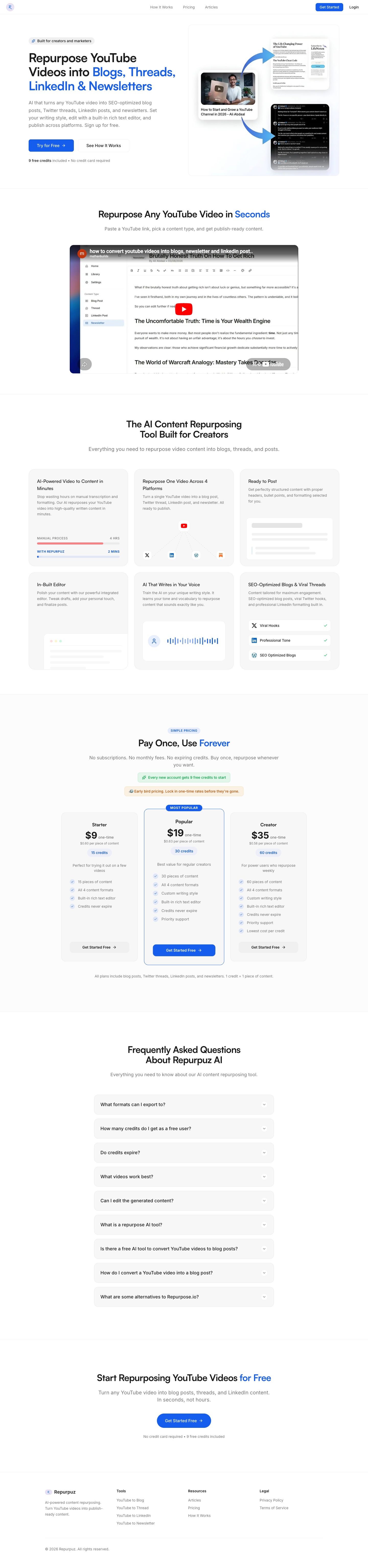 Repurpuz AI full landing page screenshot