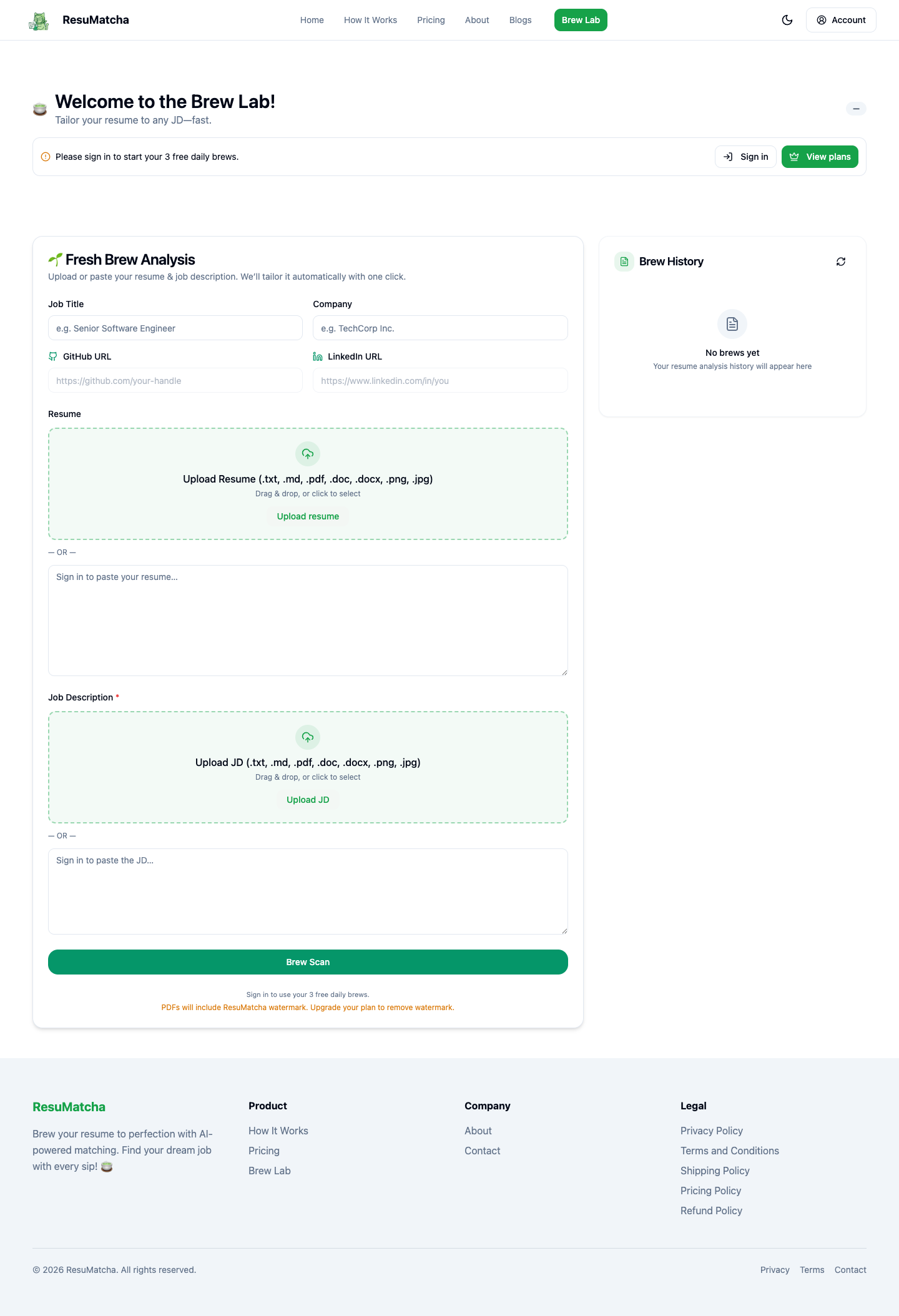 ResuMatcha.io full landing page screenshot