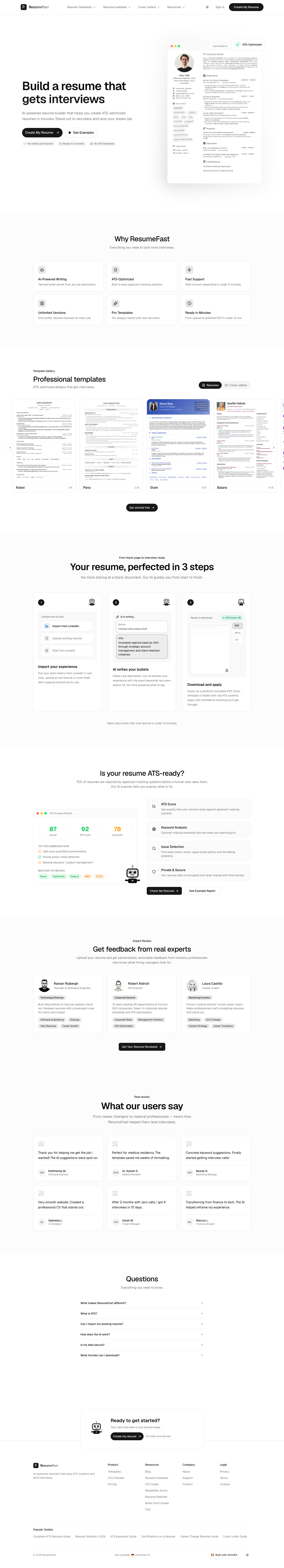 ResumeFast full landing page screenshot