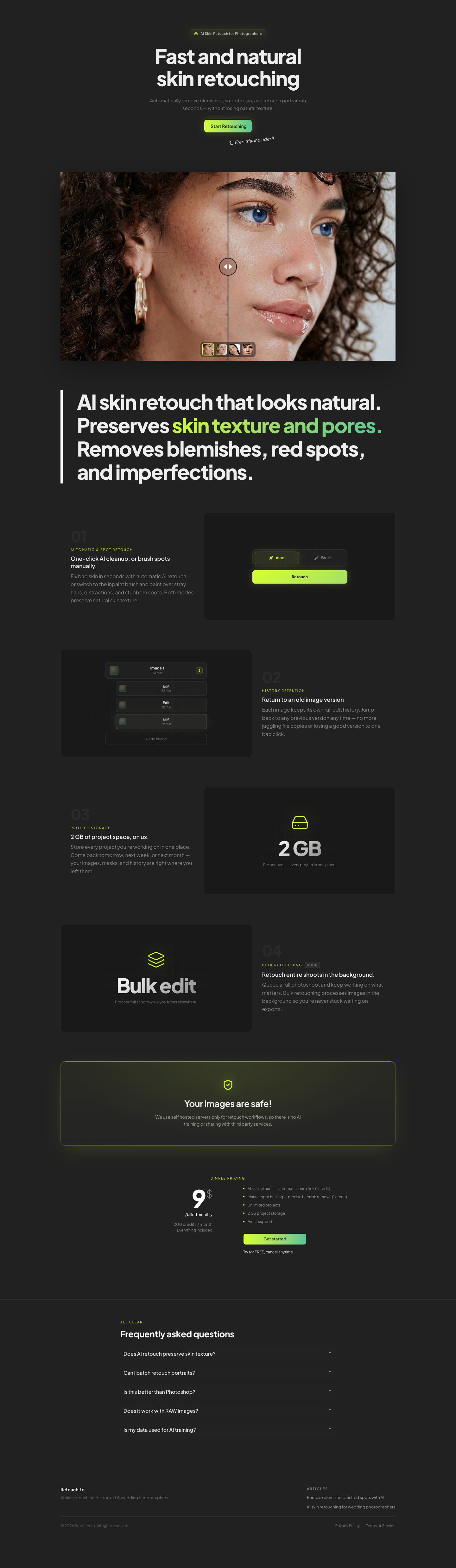 Retouch full landing page screenshot