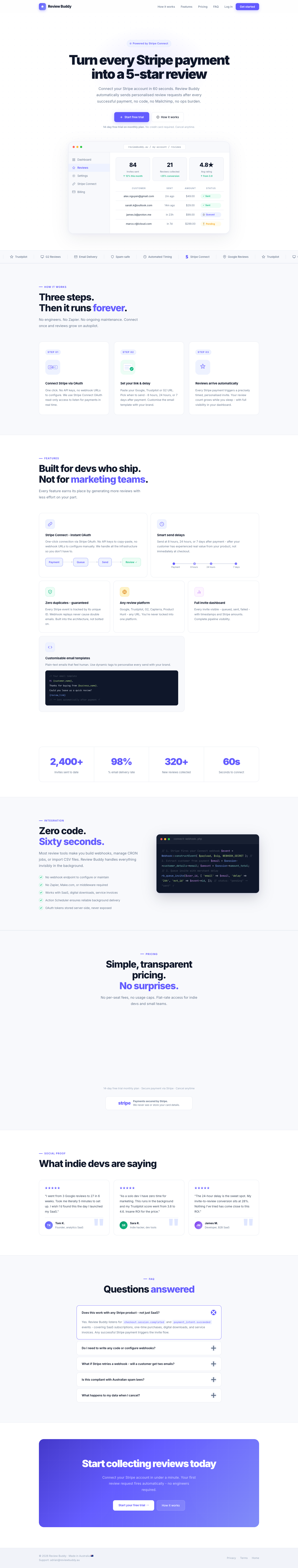 Reviewbuddy.au full landing page screenshot