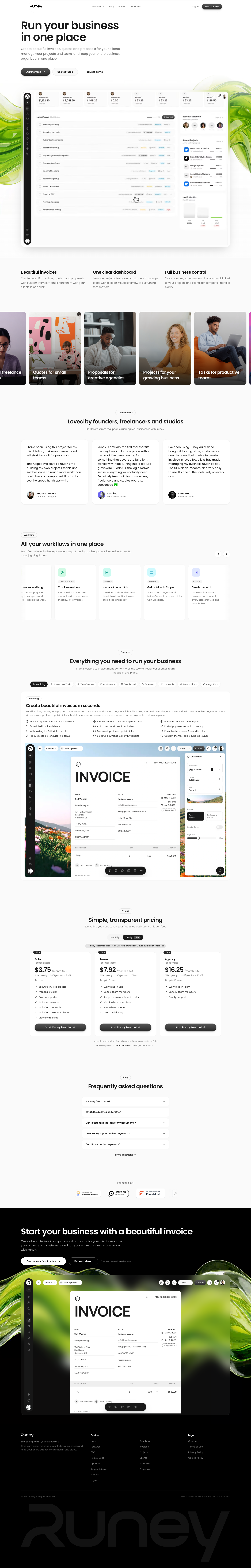 Runey full landing page screenshot
