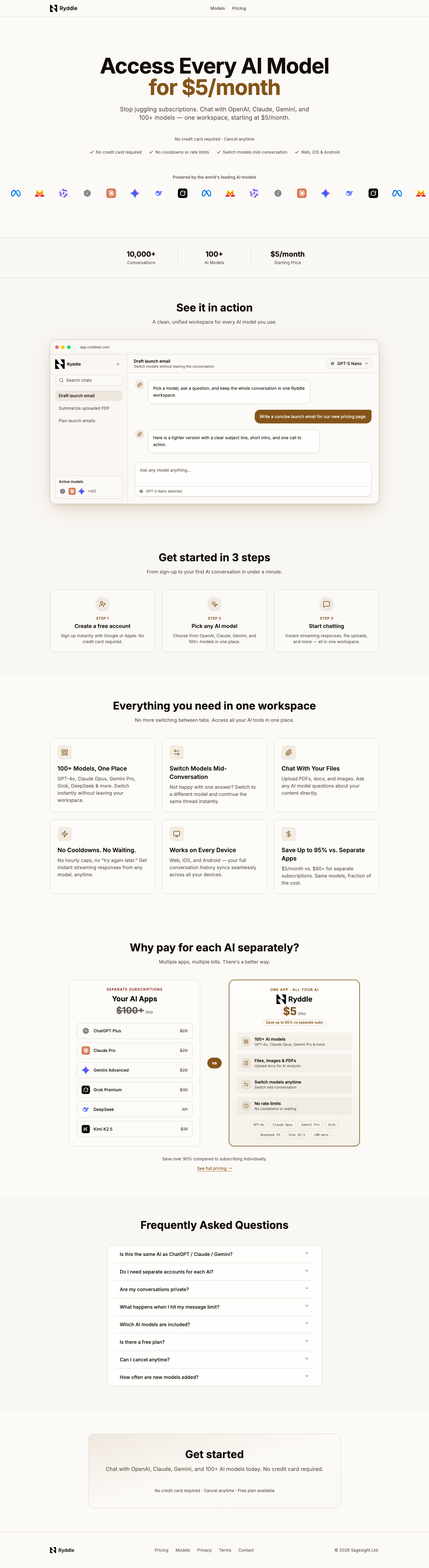Ryddle full landing page screenshot