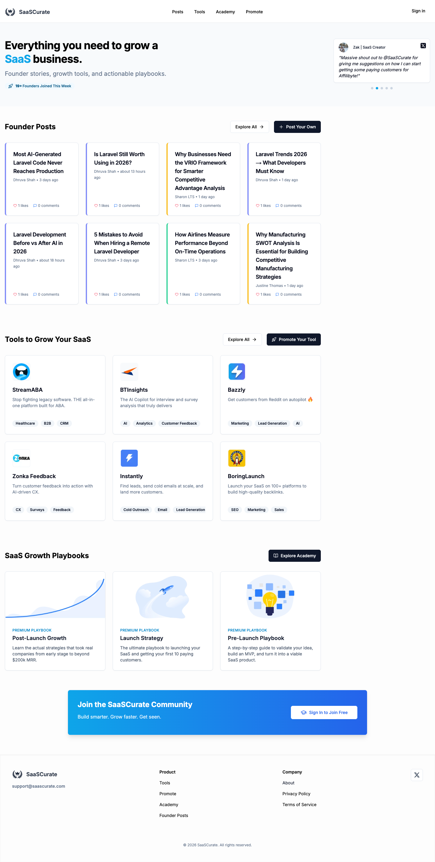 SaaSCurate full landing page screenshot