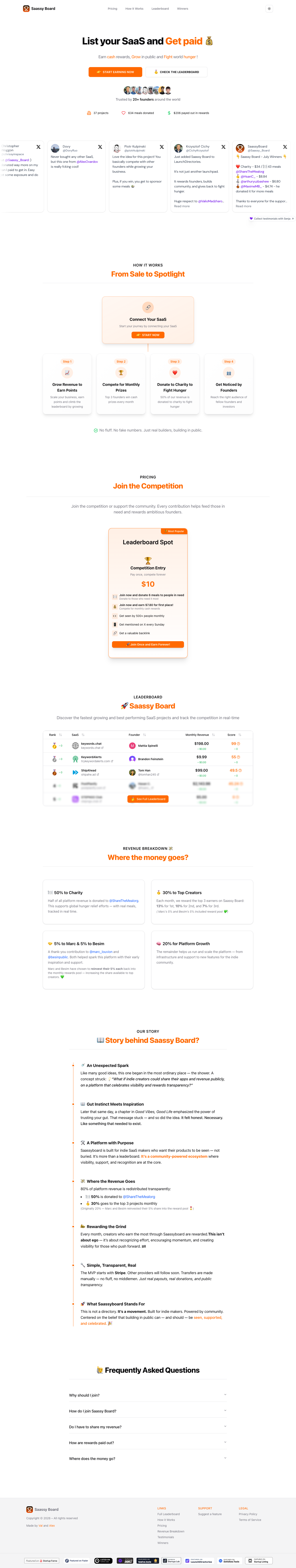 Saassy Board full landing page screenshot