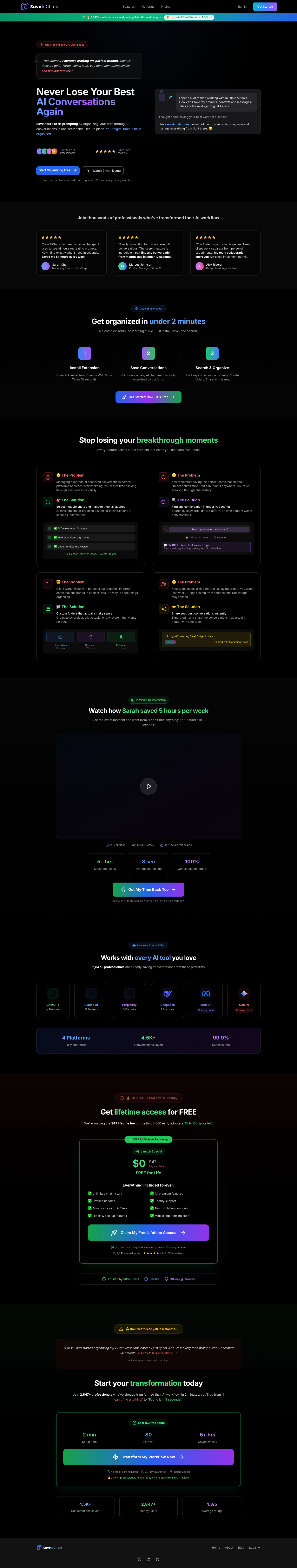 SaveAIChats full landing page screenshot