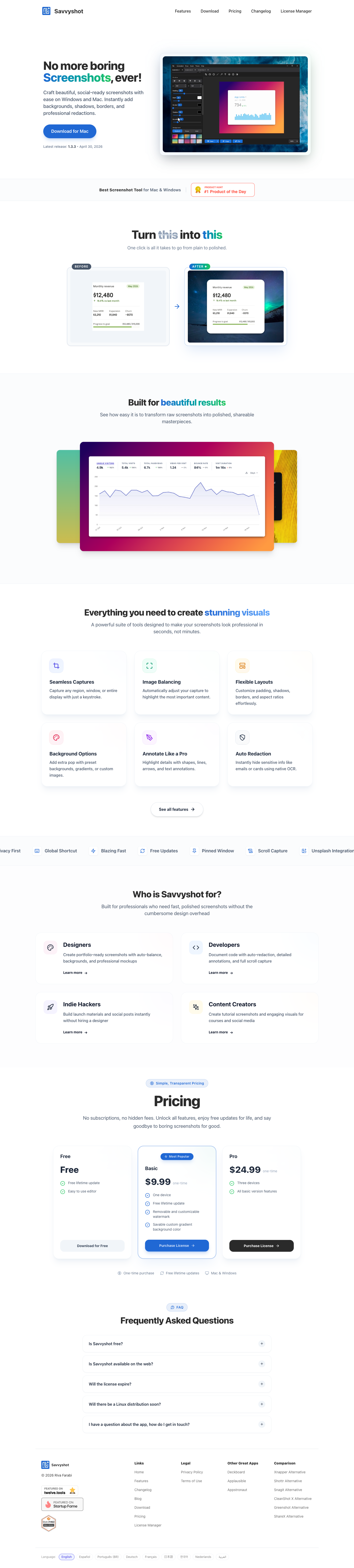 Savvyshot full landing page screenshot