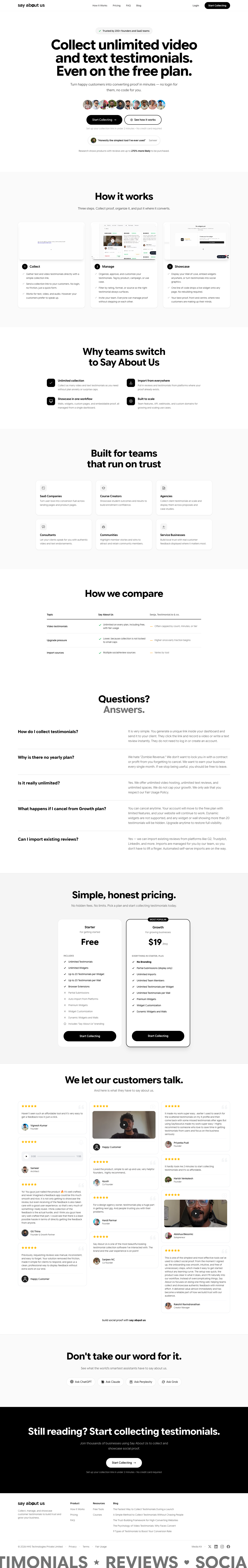 Say About Us full landing page screenshot