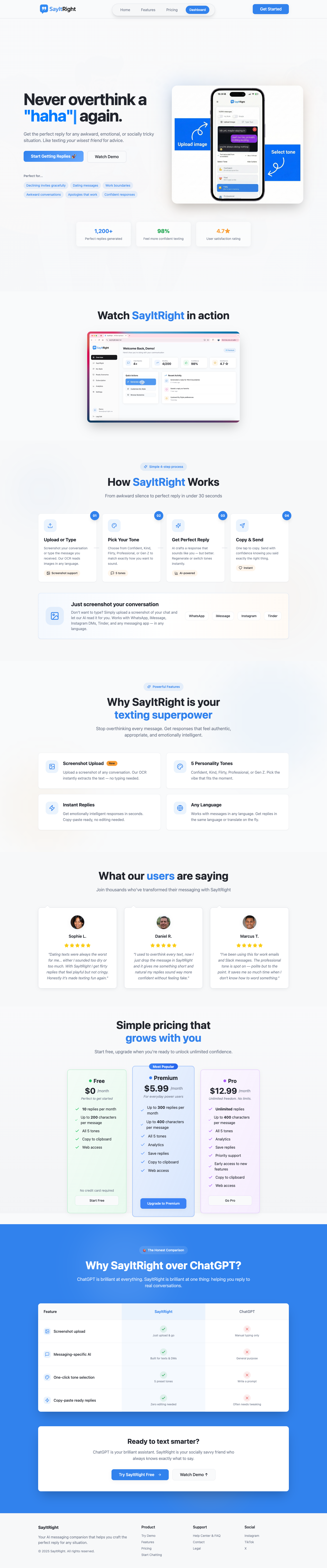 SayItRight full landing page screenshot